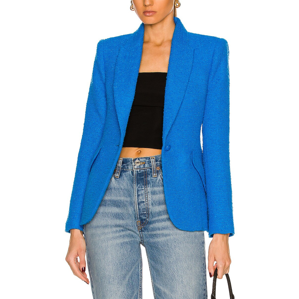 L'AGENCE Bright Blue Textured Single-Button Blazer